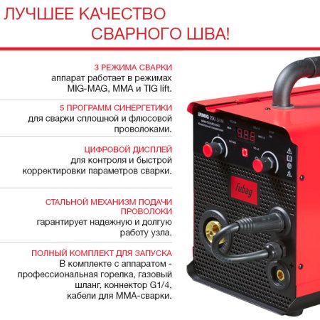 FUBAG Сварочный полуавтомат IRMIG 200 SYN с горелкой 250 А 3 м в комплекте в Новосибирске фото