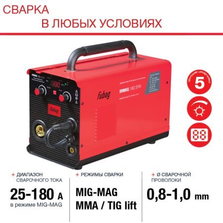 Полуавтомат сварочный FUBAG IRMIG 180 SYN с горелкой 250 А 3 м в комплекте в Новосибирске фото
